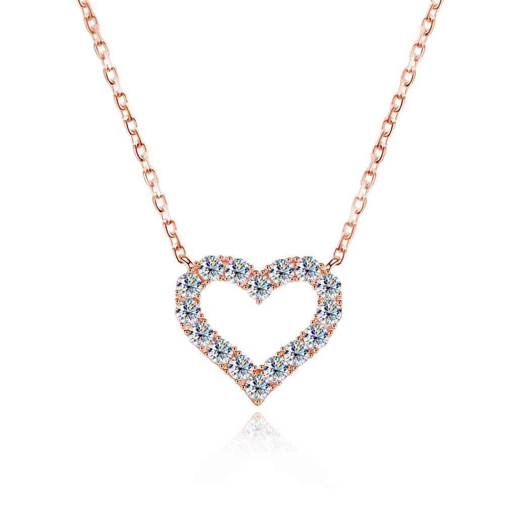 D VVS1 Sparking Moissanite Necklace Heart Pendant for Women S925 Sterling Sliver Plated 18K Party Birthday Gift Jewelry