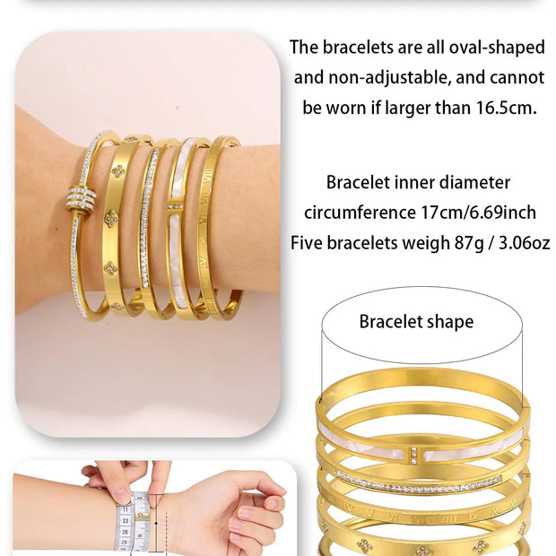 Chic 5-Piece Stainless Steel Bangle Set - Effortlessly Stylish Bracelets for Every Occasion