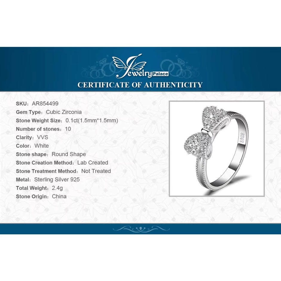 Bow Knot 925 Sterling Silver Cubic Zirconia Ring for Women Fashion Jewelry Gift