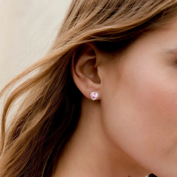 Exquisite Pink Heart Stud Earrings - October Birthstone Tourmaline CZ in 925 Sterling Silver - Perfect Gift for Her
