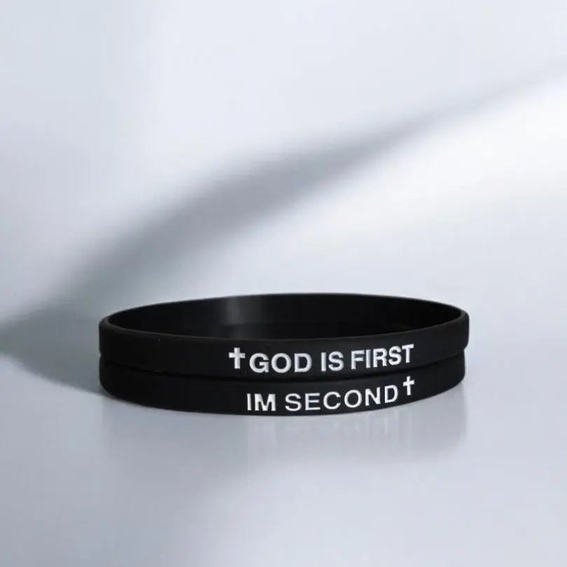 2 Pack of GOD IS FIRST, I AM SECOND Motivational Bracelets - Thin Style Religious Accessories for All Occasions