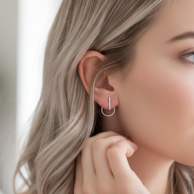 Minimalist Sterling Silver Bar Stud Earrings • Ear Jackets