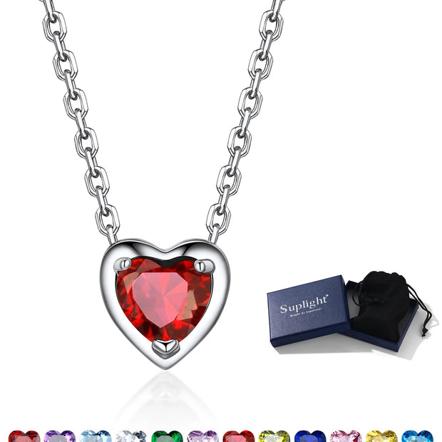 Dazzling Suplight 925 Sterling Silver Heart Birthstone Necklace - Perfect Valentine's Day Gift for Her