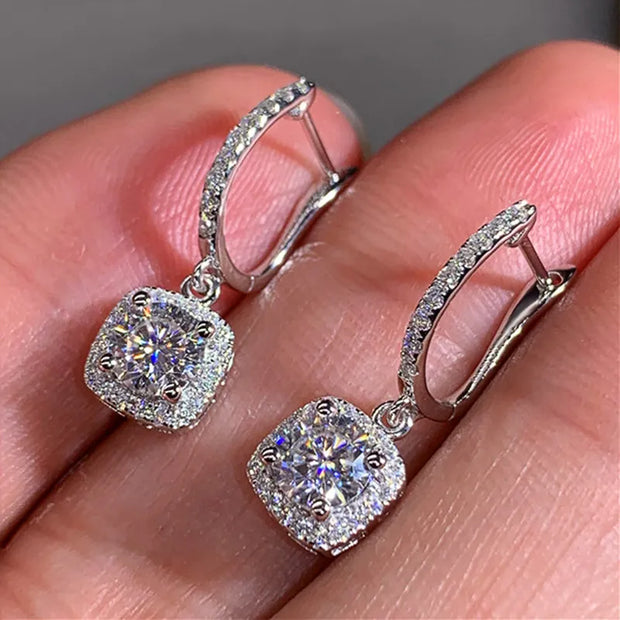 Elevate Your Elegance with 18K White Gold Plated Square Cubic Zirconia Clip-On Earrings - Stunning Sapphire Crystal Diamond Dangle for Women