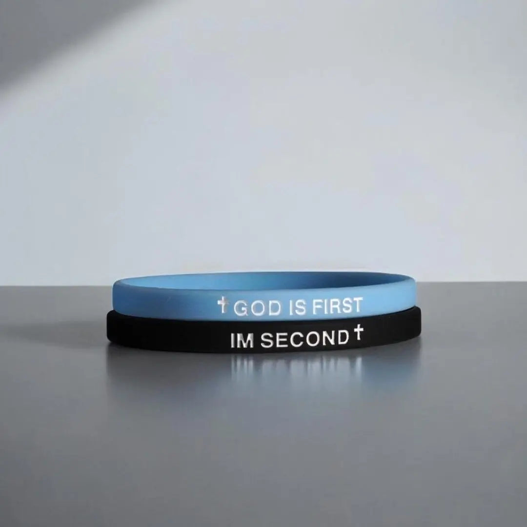 2 Pack of GOD IS FIRST, I AM SECOND Motivational Bracelets - Thin Style Religious Accessories for All Occasions
