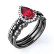 Jeenmata 1.75 Carat Teardrop Vintage Simulated Ruby Trio Set in 18K Black Gold over Silver
