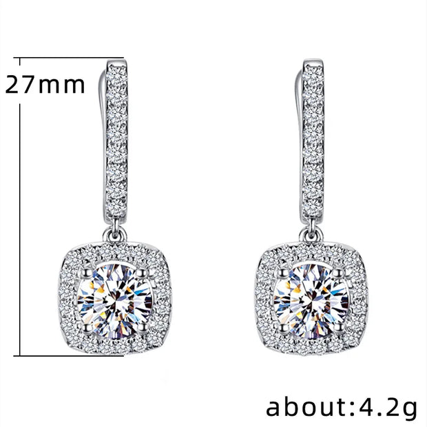 Elevate Your Elegance with 18K White Gold Plated Square Cubic Zirconia Clip-On Earrings - Stunning Sapphire Crystal Diamond Dangle for Women
