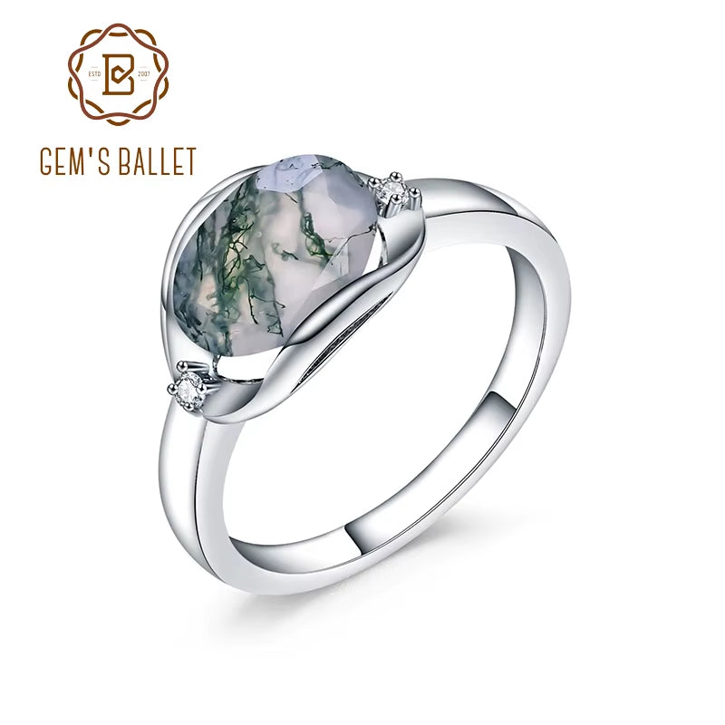 Birthstone Dainty Ring 8X10Mm Oval 2.91Ct Natural Moss Agate Gemstone Ring in 925 Sterling Silver Gift for Her