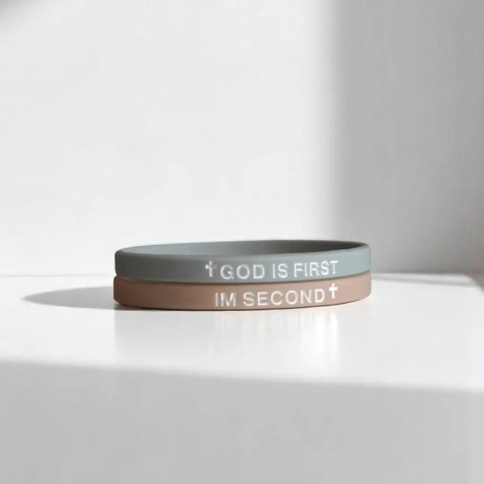 2 Pack of GOD IS FIRST, I AM SECOND Motivational Bracelets - Thin Style Religious Accessories for All Occasions