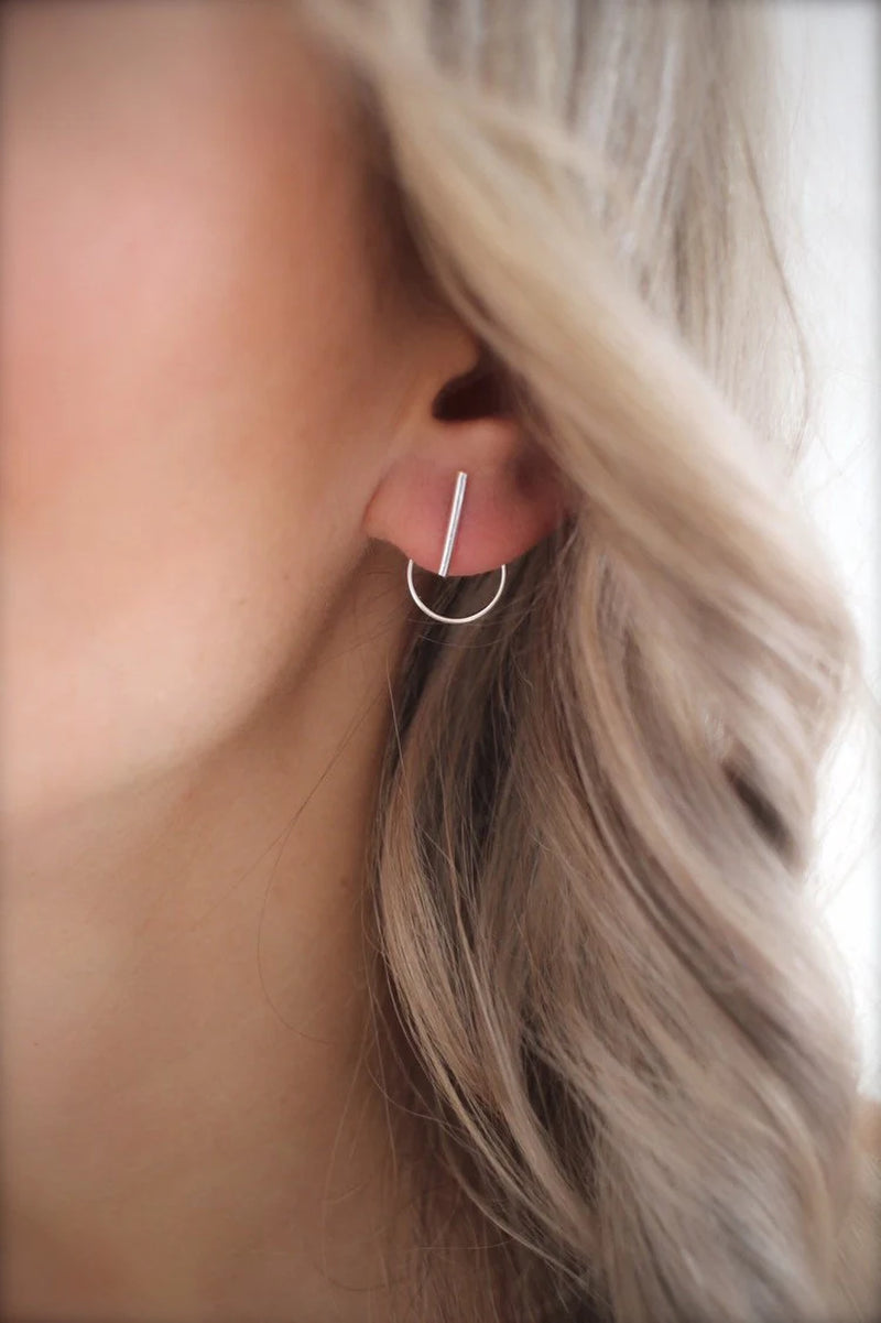 Minimalist Sterling Silver Bar Stud Earrings • Ear Jackets