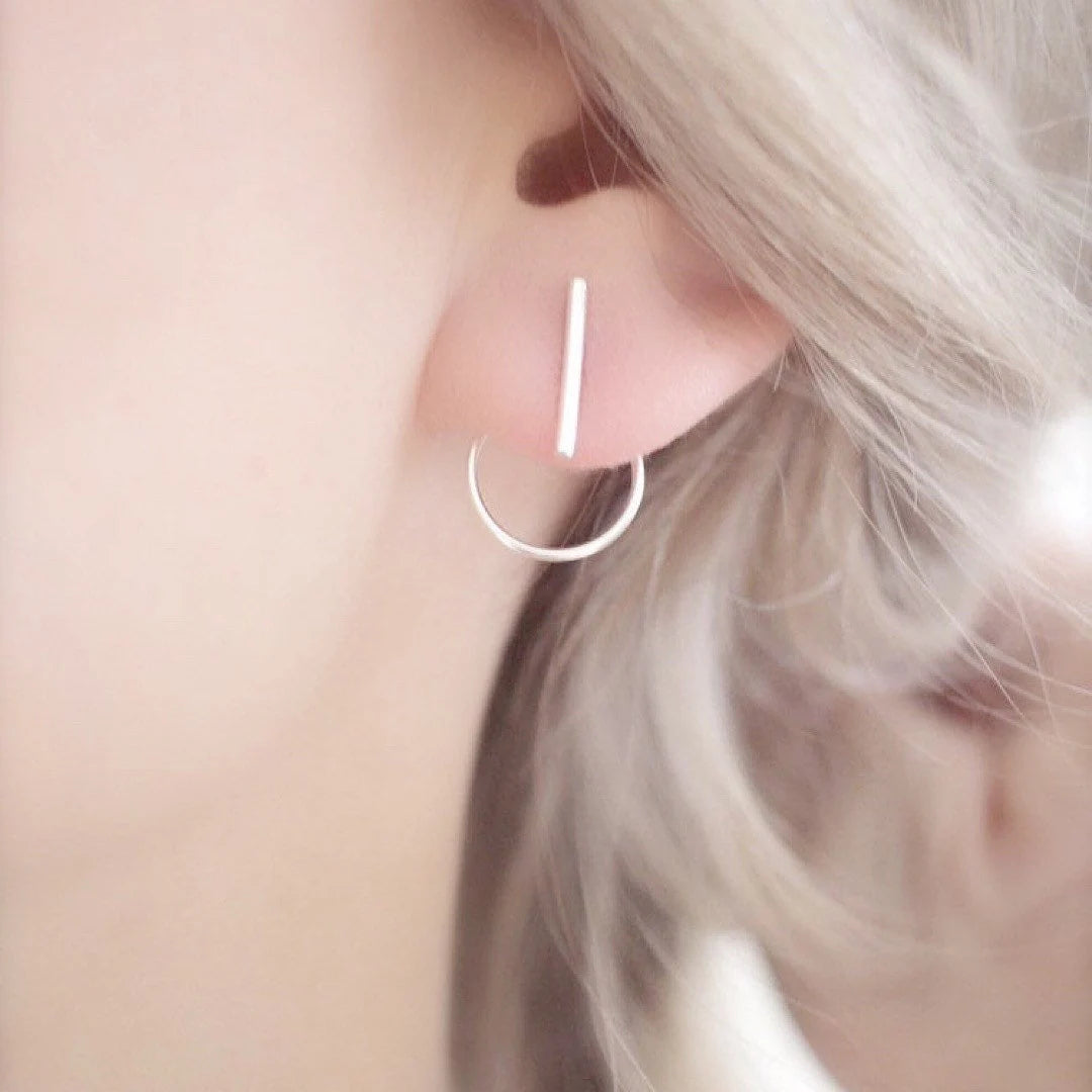 Minimalist Sterling Silver Bar Stud Earrings • Ear Jackets