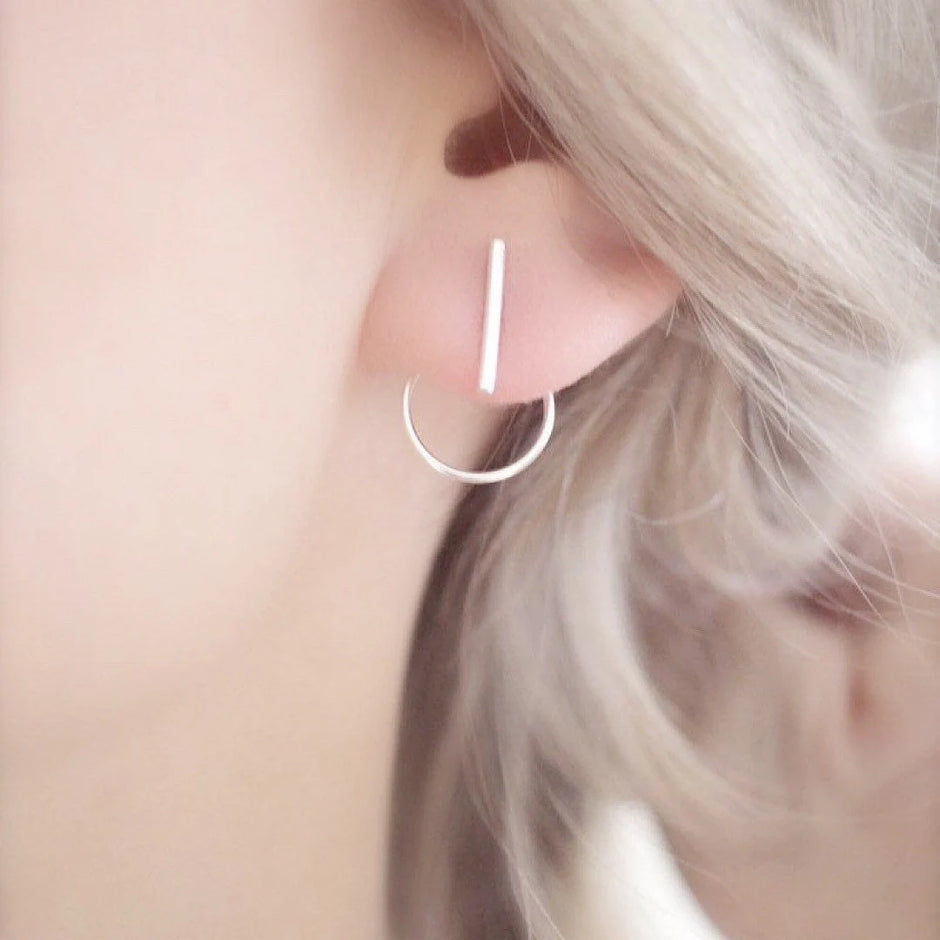 Minimalist Sterling Silver Bar Stud Earrings • Ear Jackets