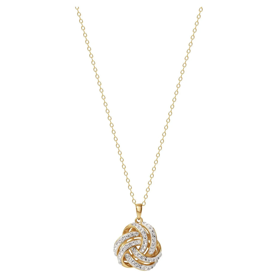 Brilliance Fine Women'S Love Knot 18K Gold Crystal Pendant and Earring Set
