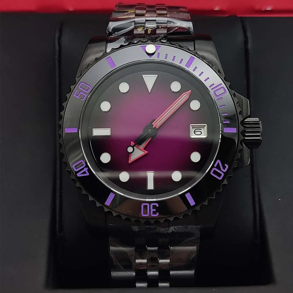 Men'S Watch Automatic Mechanical Watch Movement Sapphire Glass Waterproof Crown Black Fashion Watch