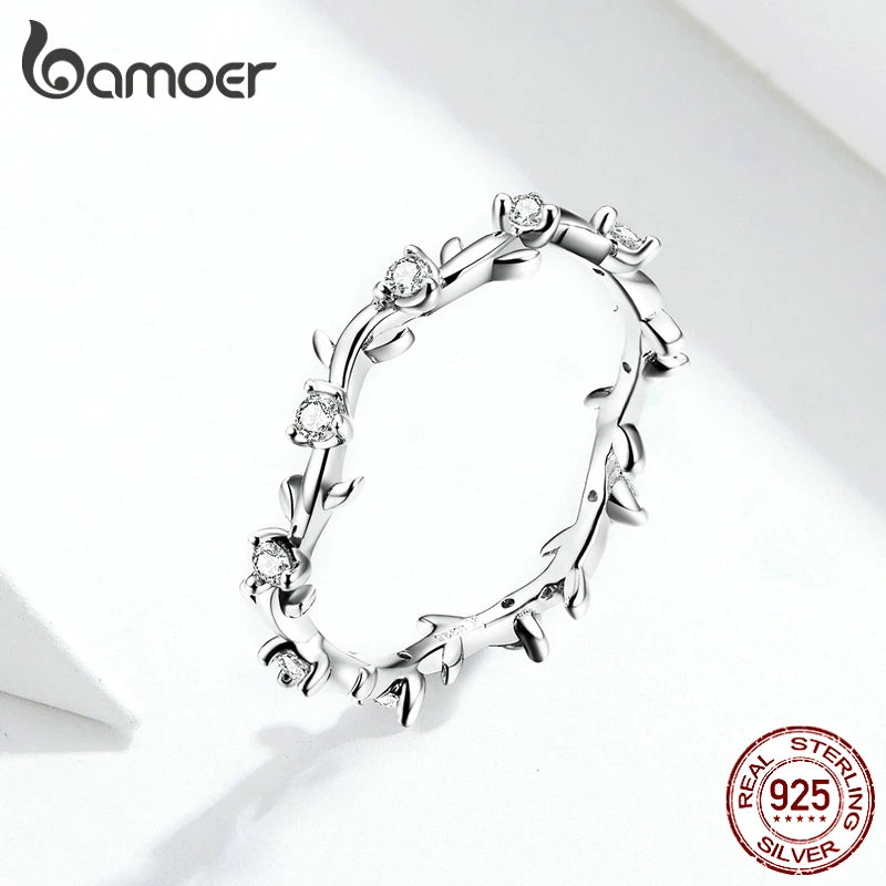 Stackable Finger Rings for Women 925 Sterling Silver Flower Branch Vine Ring CZ Statement Jewelry Female Bague SCR625