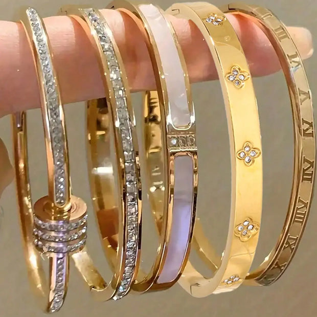 Chic 5-Piece Stainless Steel Bangle Set - Effortlessly Stylish Bracelets for Every Occasion