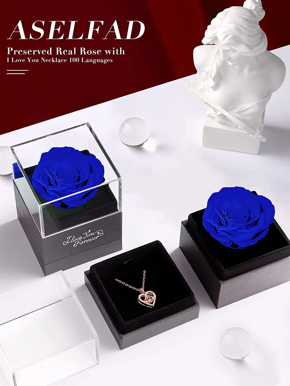 Eternal Love: Preserved Red Rose & Heart Necklace Gift Set - Express Your Feelings in 100 Languages for Every Special Occasion