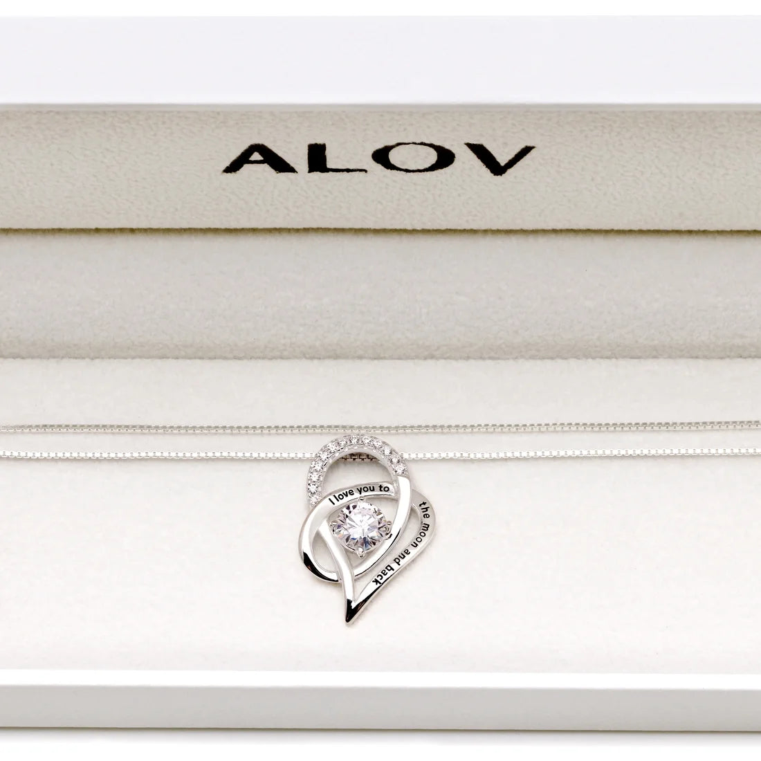 ALOV Jewelry Sterling Silver I Love You to the Moon and Back Love Heart Cubic Zirconia Pendant Necklace