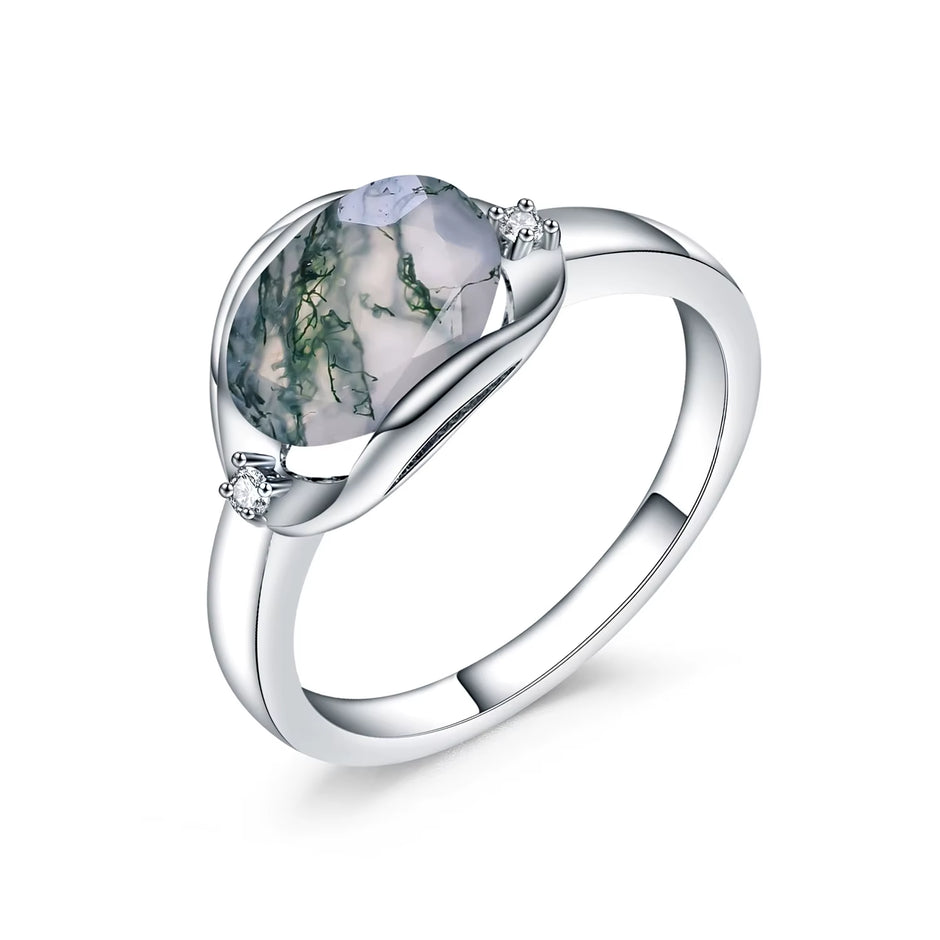 Birthstone Dainty Ring 8X10Mm Oval 2.91Ct Natural Moss Agate Gemstone Ring in 925 Sterling Silver Gift for Her