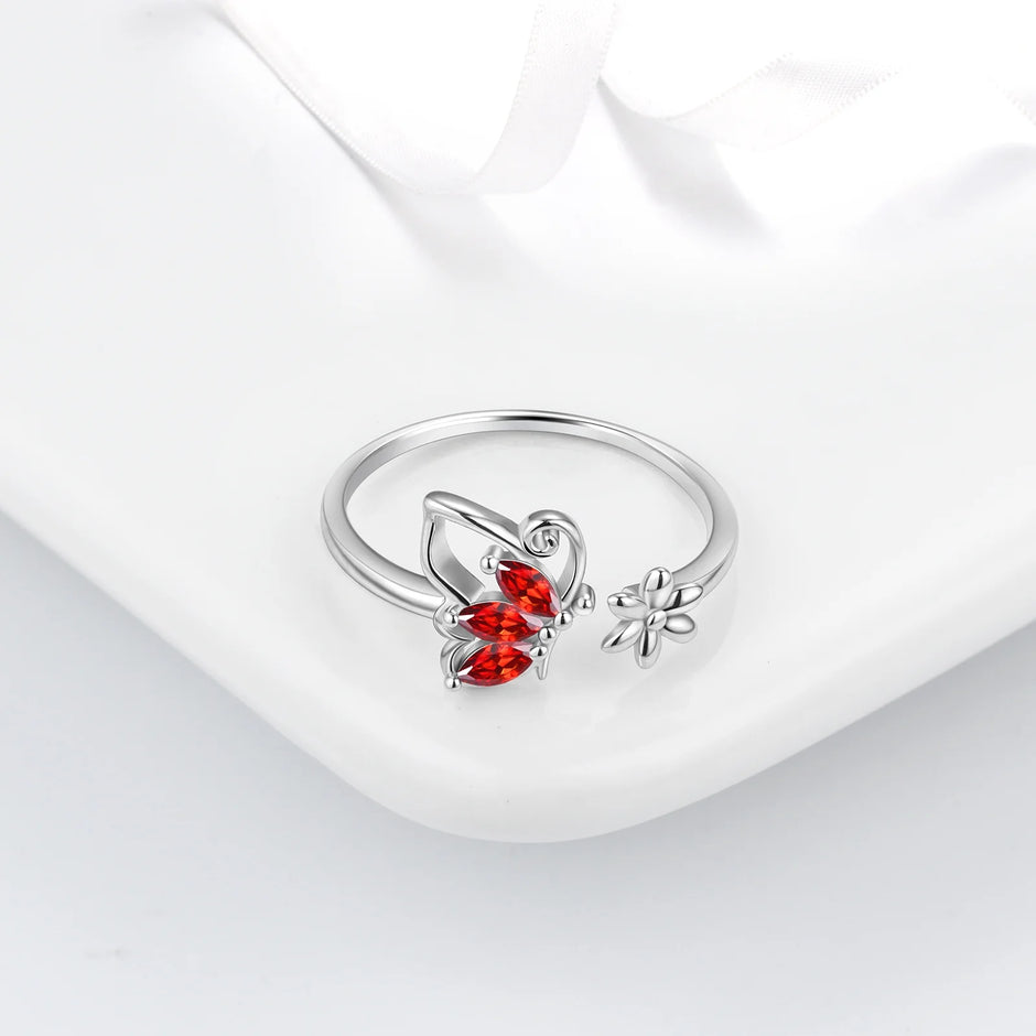 January Birthstone Jewelry Set Red Butterfly Garnet Fine Necklace/Earrings/Ring/Bracelet Sterling Silver Women Xmas Birthday Mother'S Day Gifts