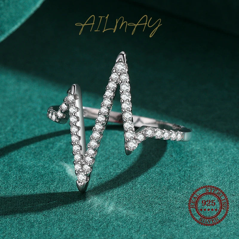 Stylish Real 925 Sterling Silver Fashion Personality Lightning Zircon Finger Ring for Women Luxury Party Jewelry