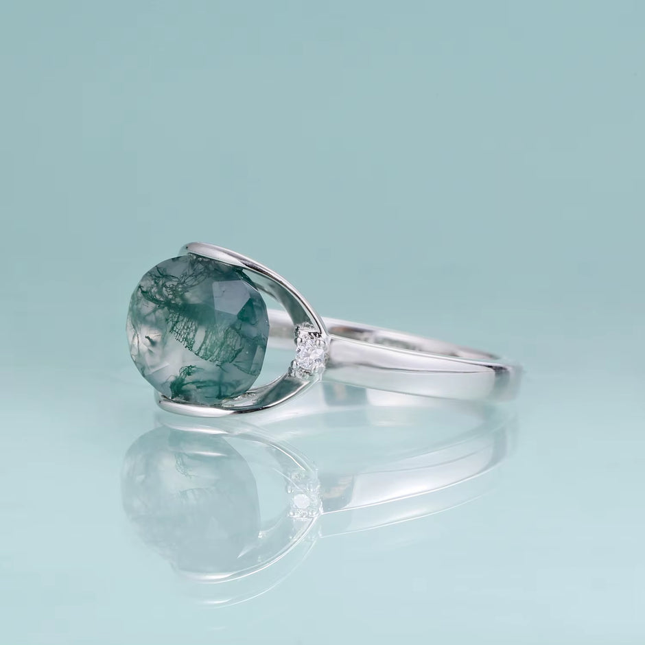Birthstone Dainty Ring 8X10Mm Oval 2.91Ct Natural Moss Agate Gemstone Ring in 925 Sterling Silver Gift for Her