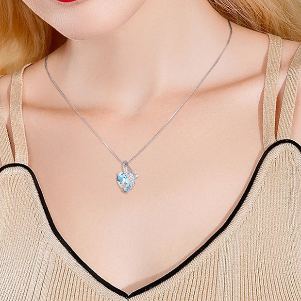 Enchanting VESITIM Sterling Silver Infinite Heart Butterfly Necklace with Aquamarine Birthstone - A Perfect Gift for Her