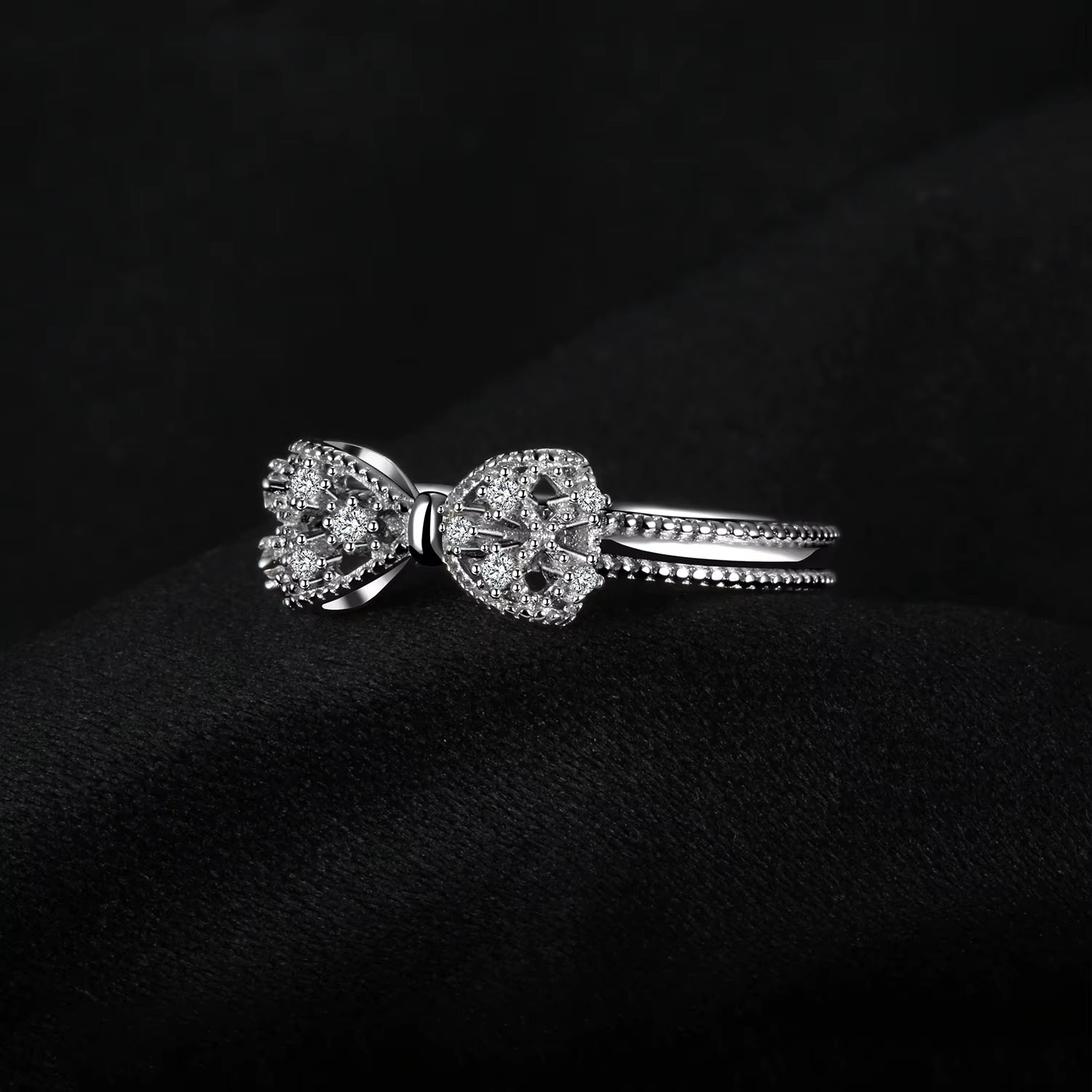 Bow Knot 925 Sterling Silver Cubic Zirconia Ring for Women Fashion Jewelry Gift