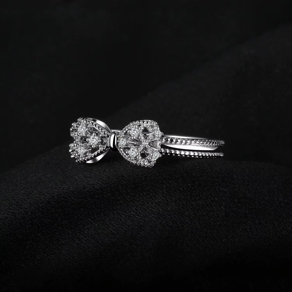 Bow Knot 925 Sterling Silver Cubic Zirconia Ring for Women Fashion Jewelry Gift
