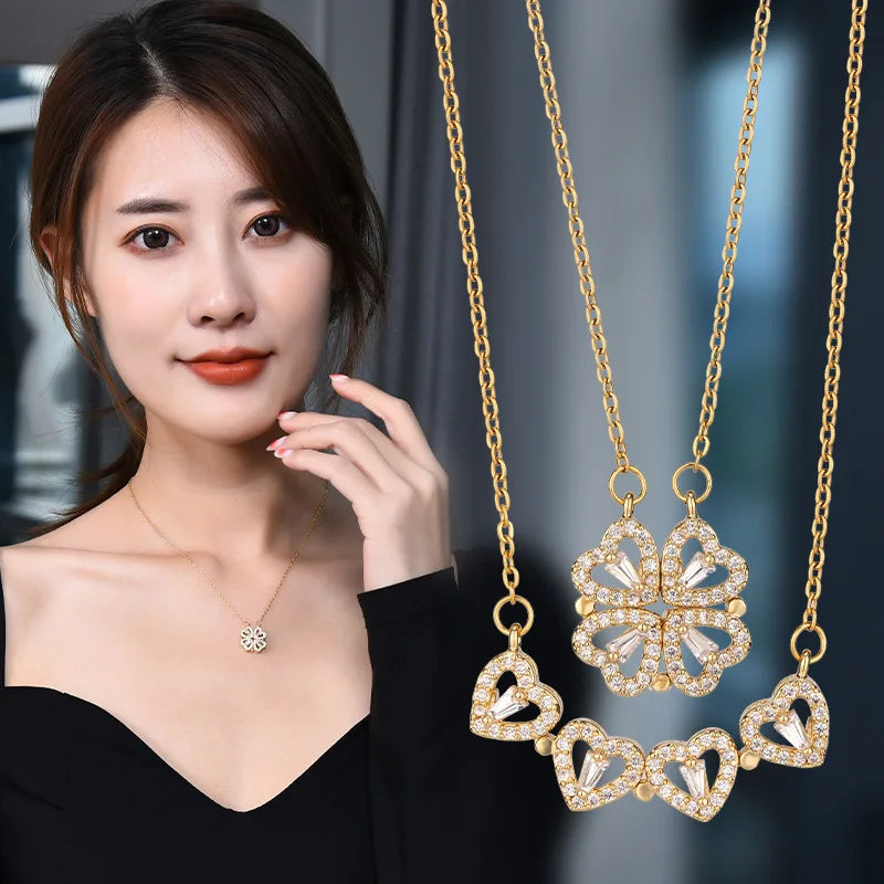 Charming Four-Leaf Clover Pendant Necklace in Elegant Rose Gift Box - Perfect Gift for Her