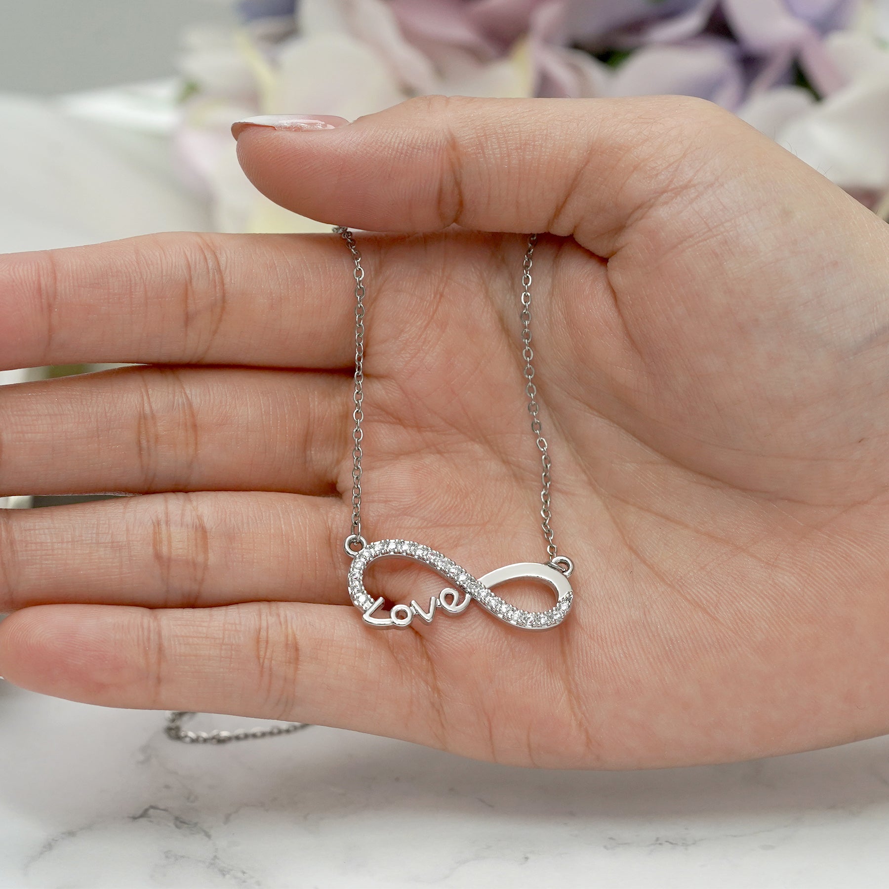 Eternal Love: JeenMata Infinity Pendant Necklace in 18K White Gold - A Thoughtful Gift for Her Anniversary