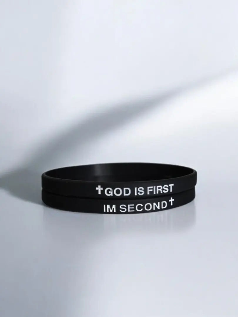2 Pack of GOD IS FIRST, I AM SECOND Motivational Bracelets - Thin Style Religious Accessories for All Occasions