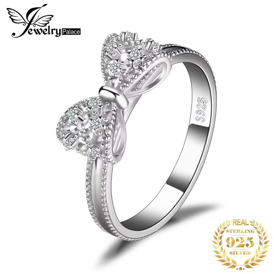 Bow Knot 925 Sterling Silver Cubic Zirconia Ring for Women Fashion Jewelry Gift