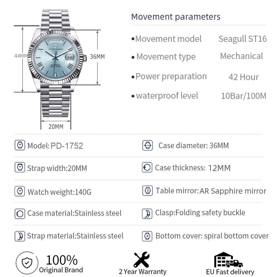 2026 New DD36 Men'S Watches Top Brand Luxury Mechanical Automatic Watch Men AR Sapphire Wristwatch Men 10Bar ST16