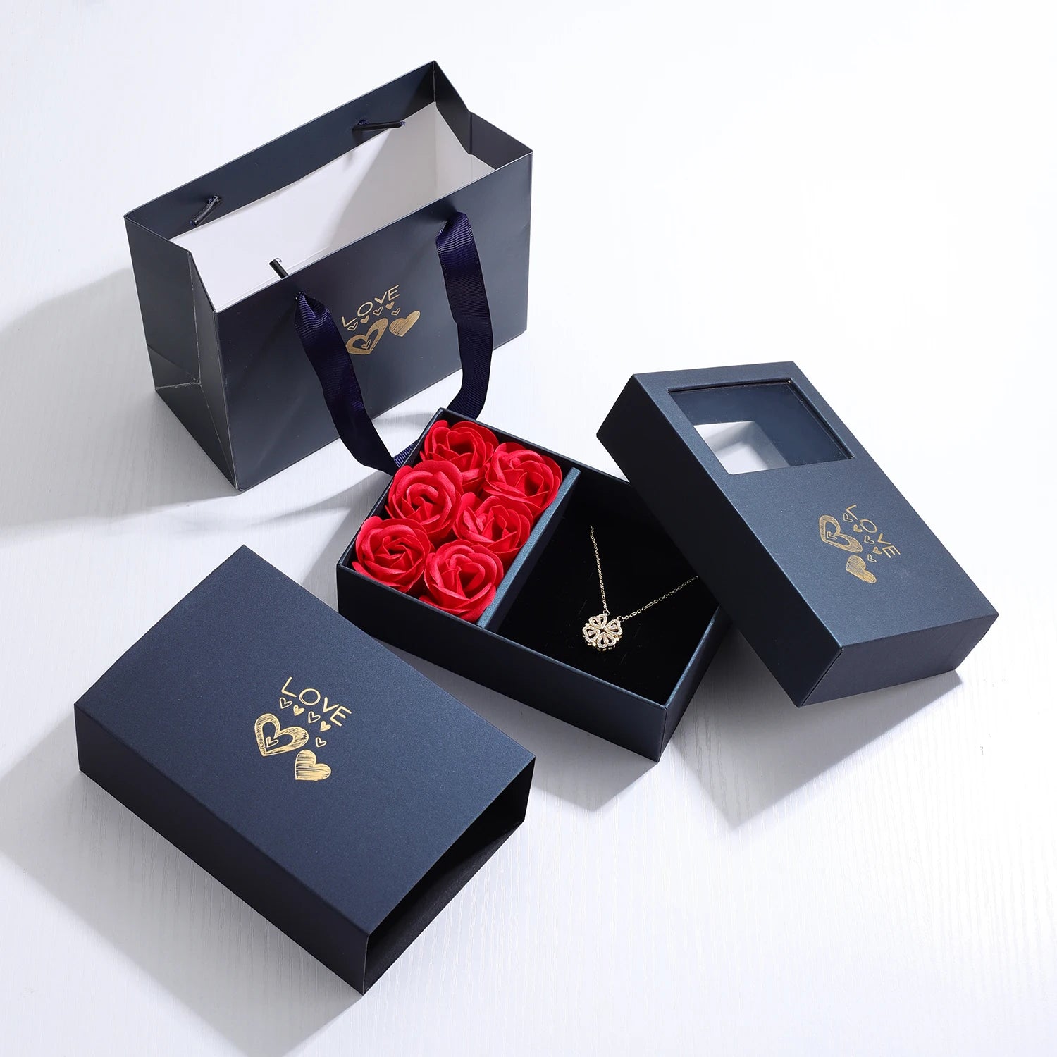 Charming Four-Leaf Clover Pendant Necklace in Elegant Rose Gift Box - Perfect Gift for Her