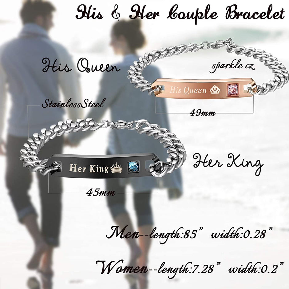 Jstyle 4Pcs Couple Necklace Bracelets Matching Set for Women Men Love Heart Pendant Necklace His & Hers Bracelets Couple Gift