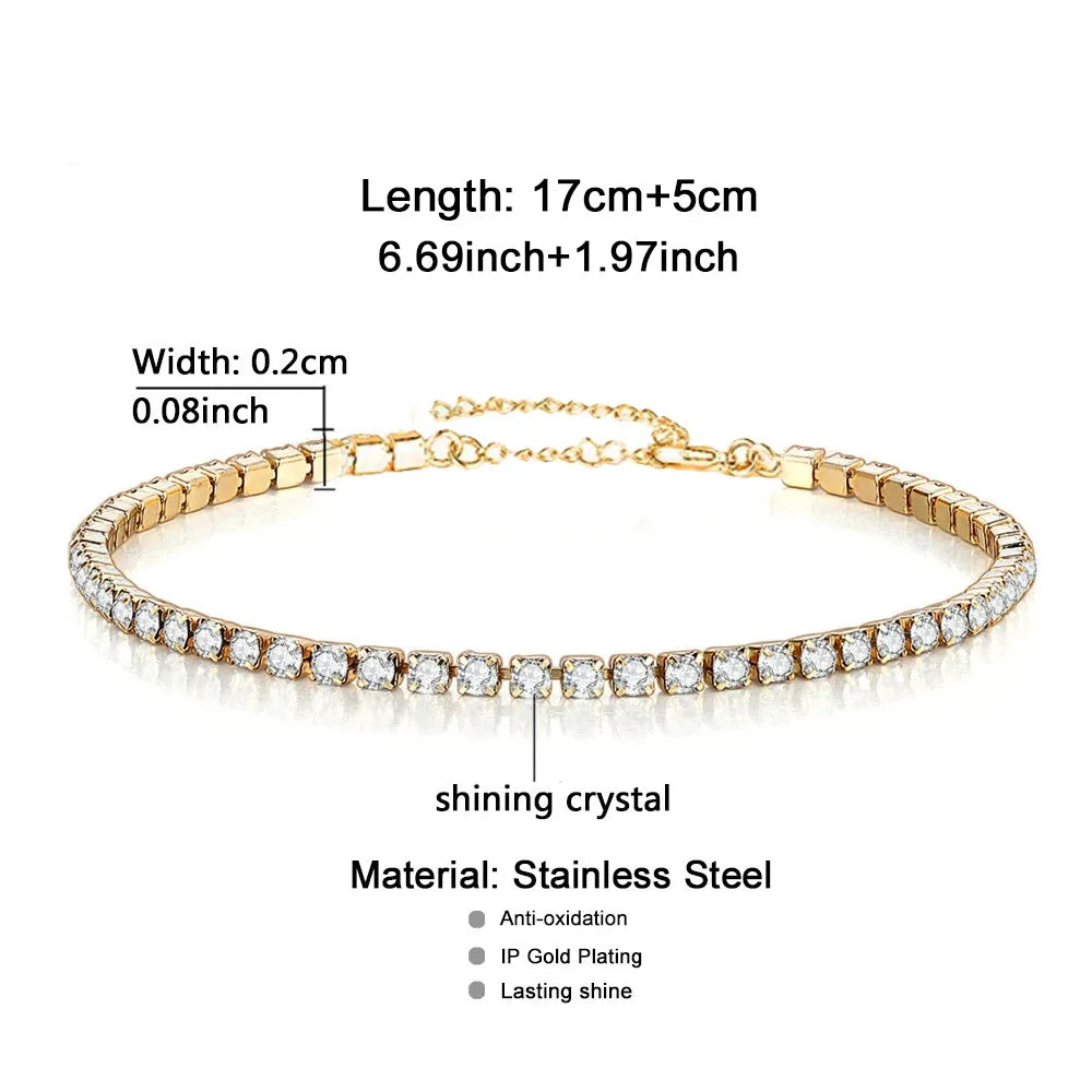 Stunning 2Mm Iced Out Tennis Bracelets for Women - Gold & Silver Stainless Steel with Cubic Zirconia - Perfect Wedding Jewelry Gift
