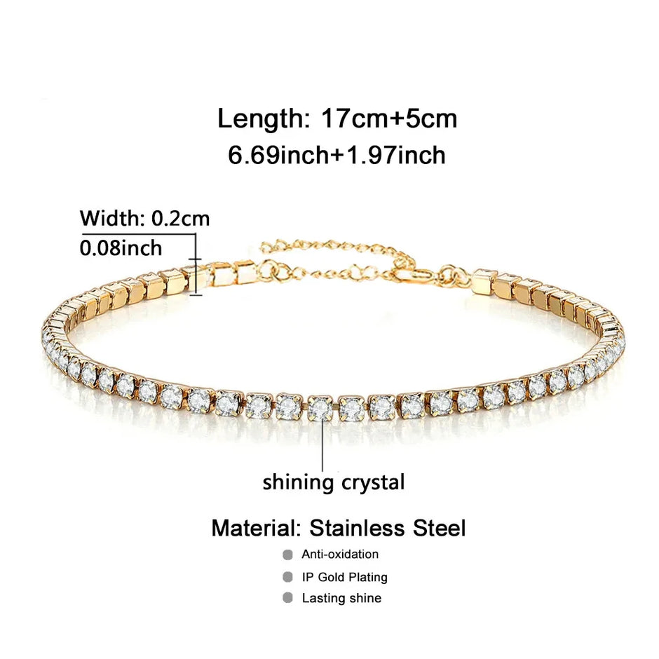 Stunning 2Mm Iced Out Tennis Bracelets for Women - Gold & Silver Stainless Steel with Cubic Zirconia - Perfect Wedding Jewelry Gift