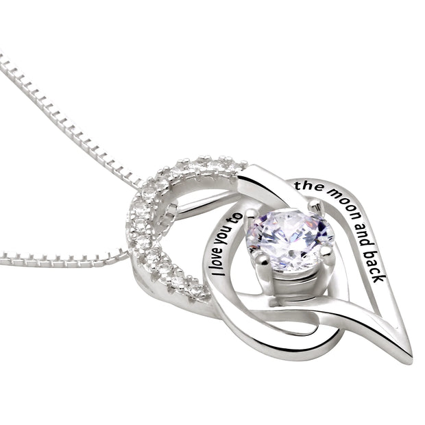 ALOV Jewelry Sterling Silver I Love You to the Moon and Back Love Heart Cubic Zirconia Pendant Necklace