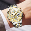 OLEVS Watches for Men Business Dress Luxury Analog Quartz Chronograph Two Tone Gold Plated Stainless Steel Waterproof Luminous Date Casual Mens Wrist Watches Reloj Para Hombre