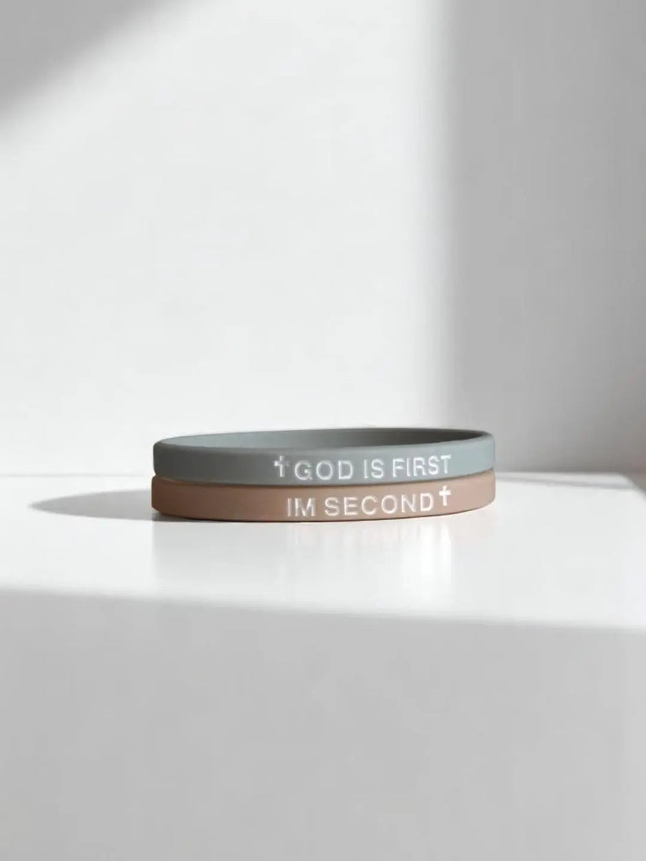 2 Pack of GOD IS FIRST, I AM SECOND Motivational Bracelets - Thin Style Religious Accessories for All Occasions