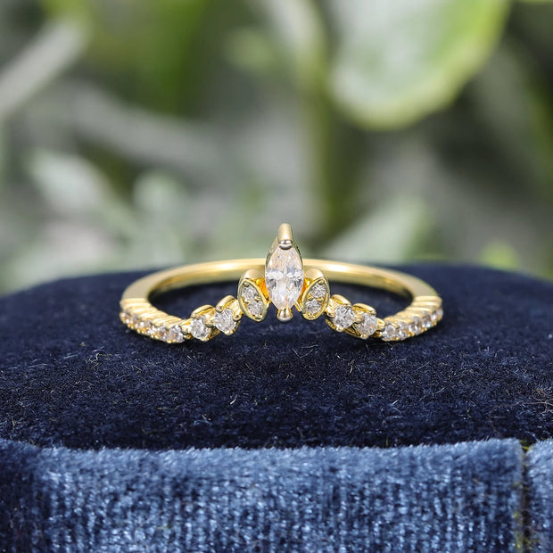 585 14K 10K 18K Gold 925 Silver Chevron Style Ring 0.316 DEW MARQUISE CUT Delicate Moissanite Wedding Band Rings