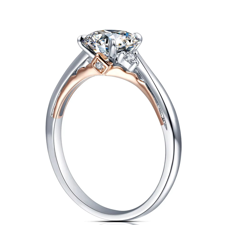 925 Silver 18K Rose Gold Plated Rings for Women Sparkling Moisssanite Diamond Wedding Band Anniversary Fine Jewelry
