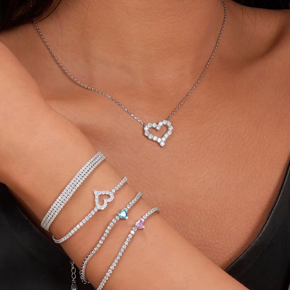 D VVS1 Sparking Moissanite Necklace Heart Pendant for Women S925 Sterling Sliver Plated 18K Party Birthday Gift Jewelry