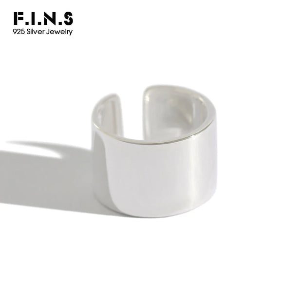F.I.N.S S925 Sterling Silver Rings for Ladies Minimalism Glossy Open Ring Wide Simple Finger Ring Silver 925 Women'S Decoration
