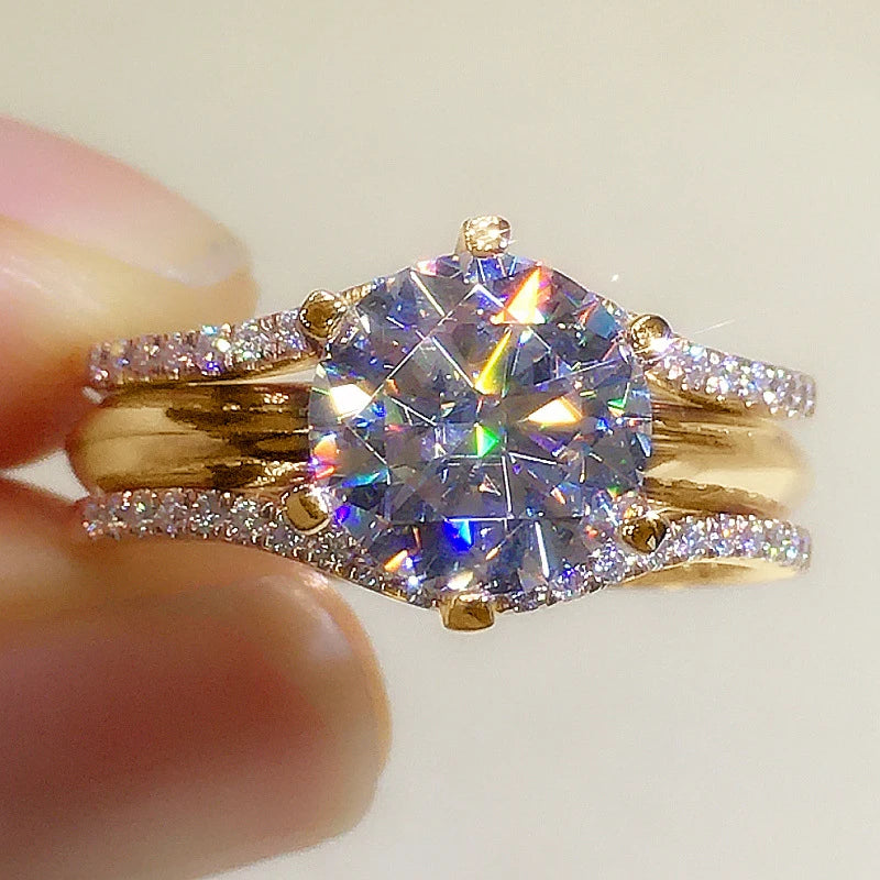Gold Color 3.0CT Moissainte Wedding Rings Bridal Sets for Women Classic 2Ct Designed Promise Band Engagement Jewelry Gifts