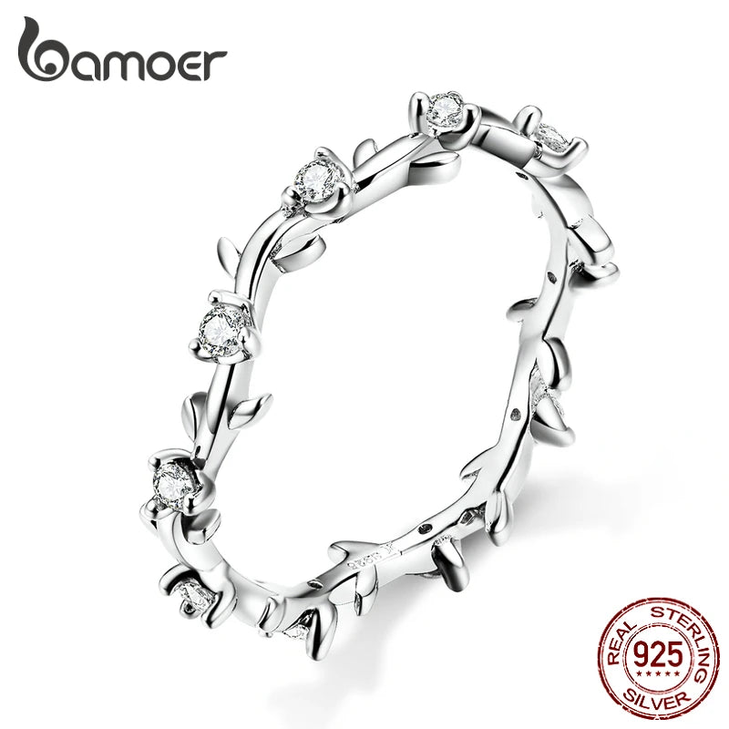Stackable Finger Rings for Women 925 Sterling Silver Flower Branch Vine Ring CZ Statement Jewelry Female Bague SCR625