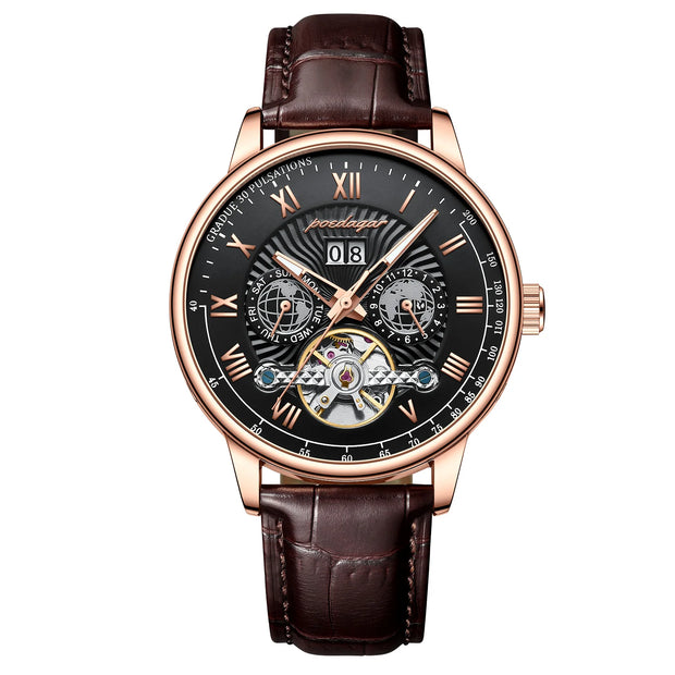 Automatique Mechanical Hollow Watch Luxury Waterproof Date&Week Leather Fashion Men'S Watch Business Male Clock Leisure
