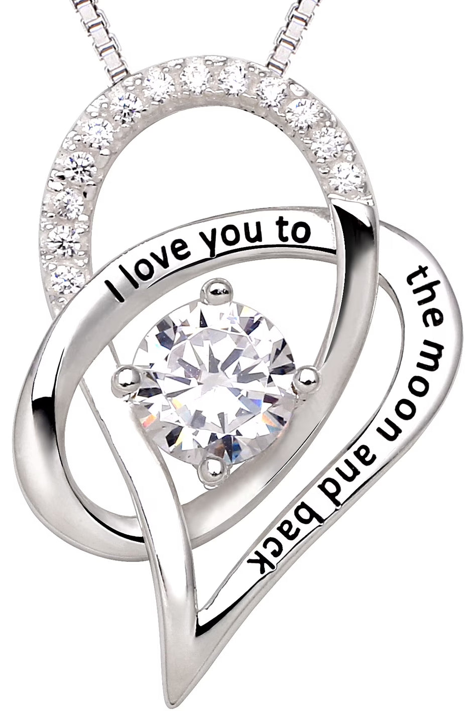 ALOV Jewelry Sterling Silver I Love You to the Moon and Back Love Heart Cubic Zirconia Pendant Necklace