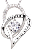 ALOV Jewelry Sterling Silver I Love You to the Moon and Back Love Heart Cubic Zirconia Pendant Necklace